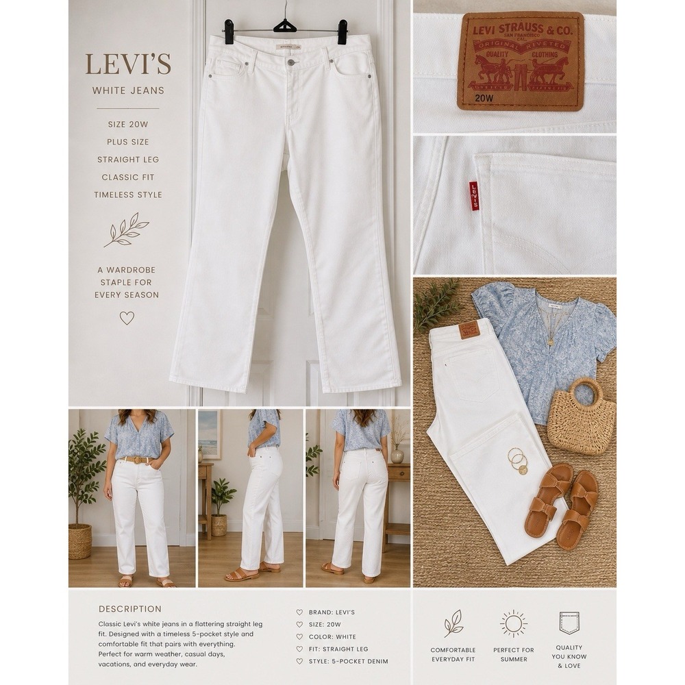 Levi's White Jeans Womens 20W Plus Size Straight Leg Classic 5 Pocket Denim